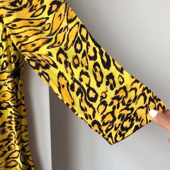 Juicy Couture Silk Yellow Leopard Ruffle Collar Bracelet Sleeve Mini Dress 00 - Picture 10 of 12